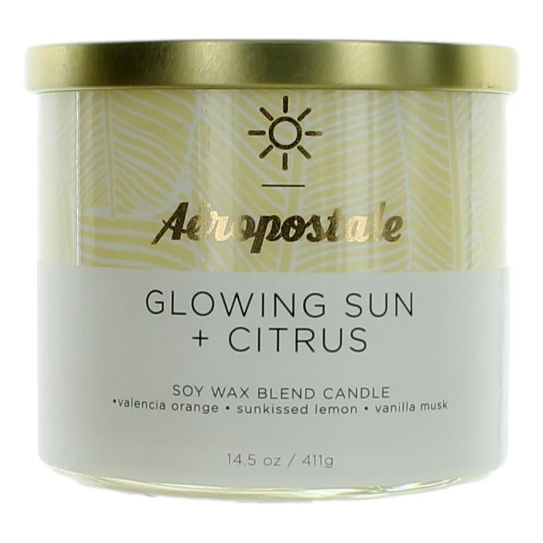 Jar of Aeropostale 14.5 oz Soy Wax Blend 3 Wick Candle - Glowing Sun & Citrus